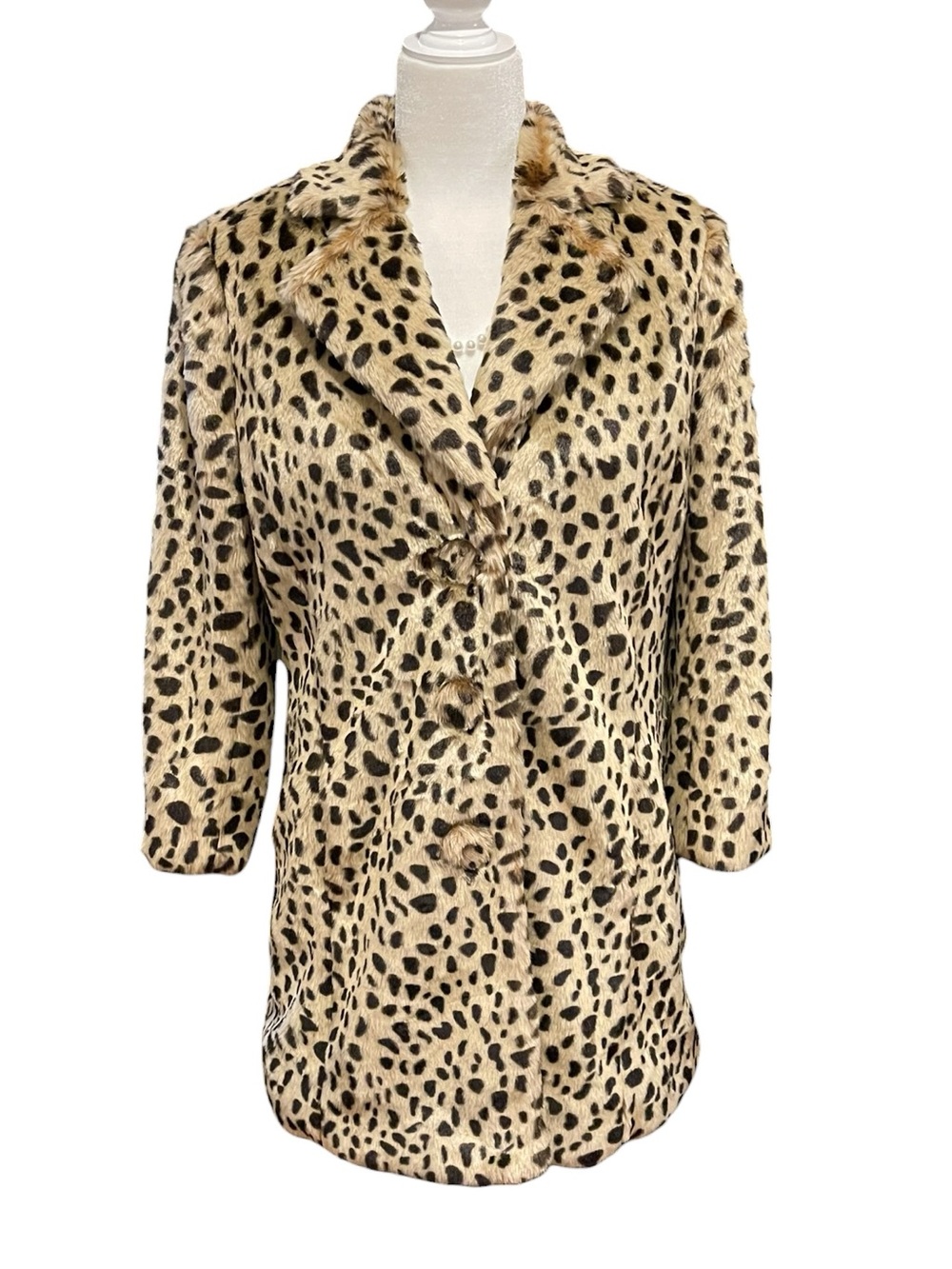 CAbi Josephine Faux Fur Leopard Print Coat Jacket Medium‎ Style 3727 Like New
